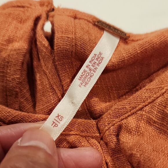 Free People Orange Ruffled Bib Collar Crop Blouse Women XS Bohemian Puffy Sleeve - Picture 5 of 8